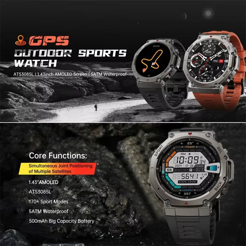 Montre intelligente pour t-rex 3 GPS Smartwatch AMOLED écran tactile 5ATM boussole extérieure moniteur de Sport de Fitness intelligent montre pour hommes pourXiaomi