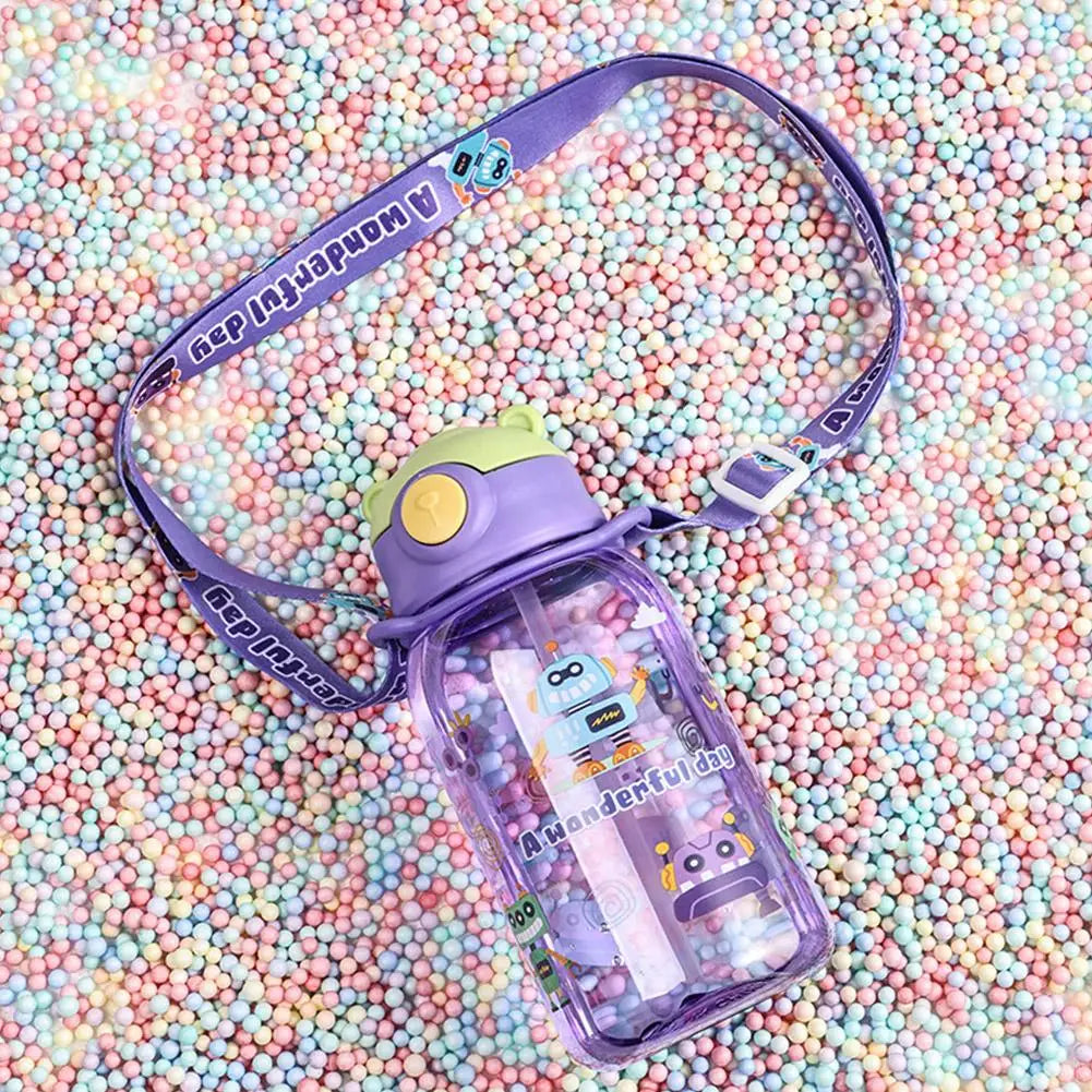 Bouteille d'eau mignonne pour enfants, avec paille, sans BPA, étanche, tasses portables pour l'extérieur, bouteille d'eau scolaire pour enfants Q9Z4