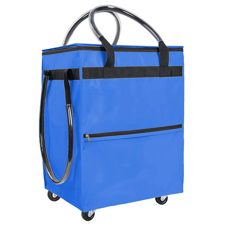 Sac de courses réutilisable à roulettes, sac fourre-tout roulant de voyage de grande capacité, fermeture à glissière, poignée pliable, pas facile à casser