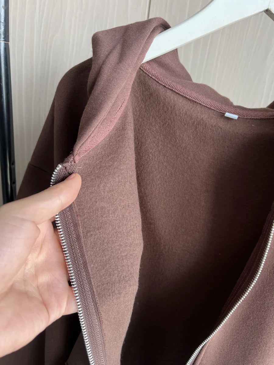 ETJ 2025 automne/hiver nouveau sport décontracté pour femmes surdimensionné sweat à capuche avec fermeture éclair jambe large vadrouille pantalons de survêtement ensemble 4174842