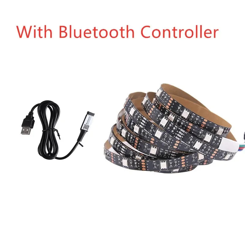 5V RGB USB LED Strip Light, Waterproof, Black PCB 5050, 0.5m, 1m, 2m, 3m, 4m, 5m, LED Strip Light, PC, TV Backlight, Remote Control