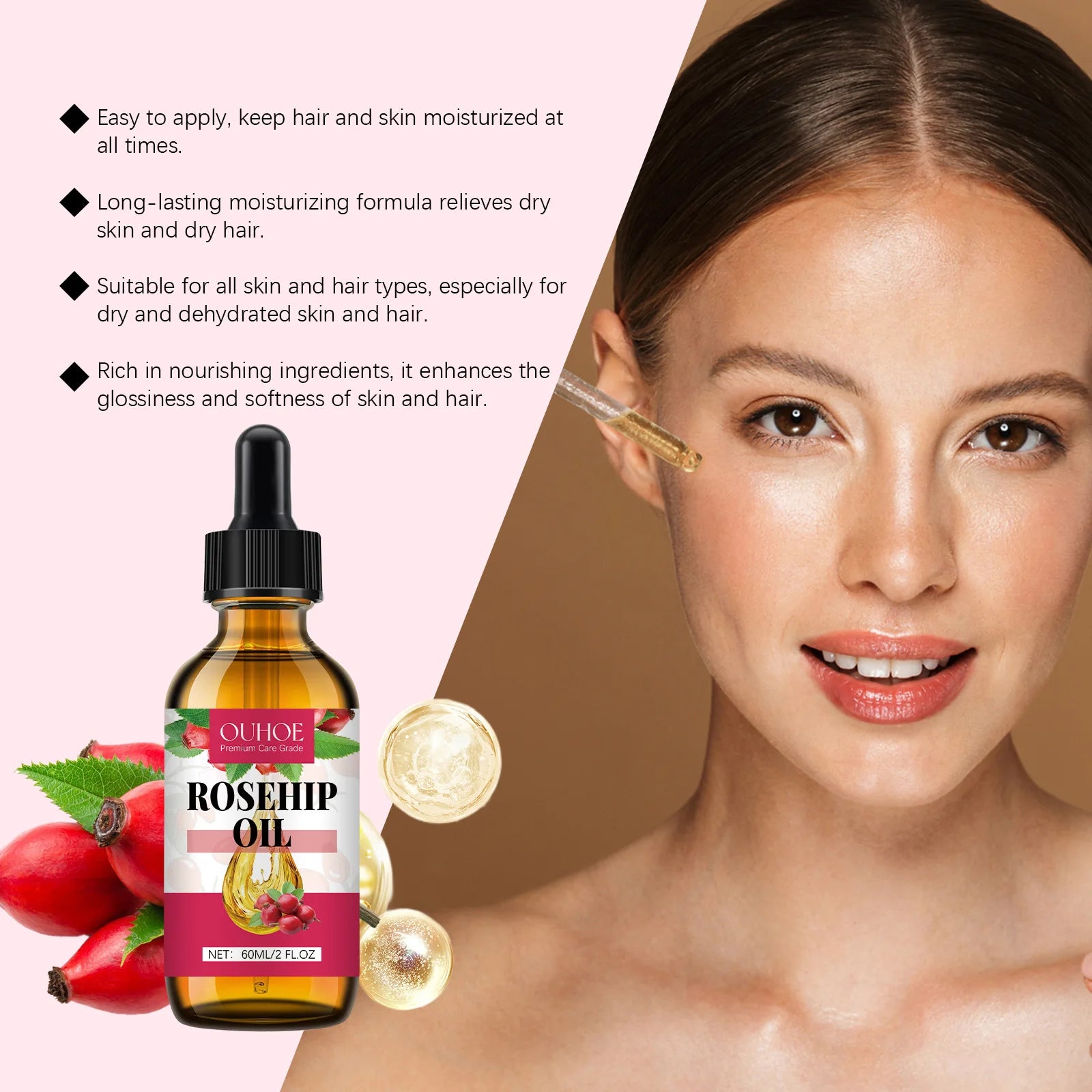Bio Rose Musquée Antioxydant Améliorer Rides Rides Raffermissant Lifting Réparation Hydratant Nourrir Lisse Cheveux Soins de La Peau Huile