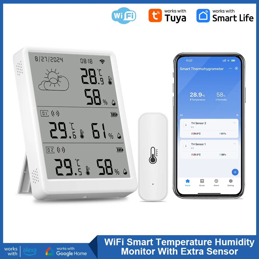 Tuya – Station météo WiFi, capteur de température, Kit thermohygromètre intelligent, passerelle Wi-Fi et thermohygromètre 433mhz avec alerte par application