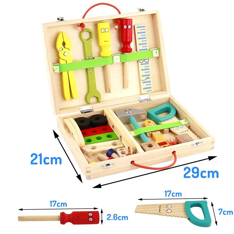 Jouets éducatifs Montessori pour enfants, boîte à outils en plastique et bois, ensemble de jeu de Simulation, assemblage de vis d'écrou, outil de charpentier de Simulation