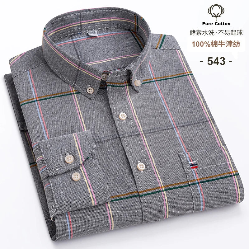 2024 mode hommes travail affaires marque Chemise hommes Plaid coton tenue décontractée chemises coupe ajustée à manches longues boutonné Chemise Homme