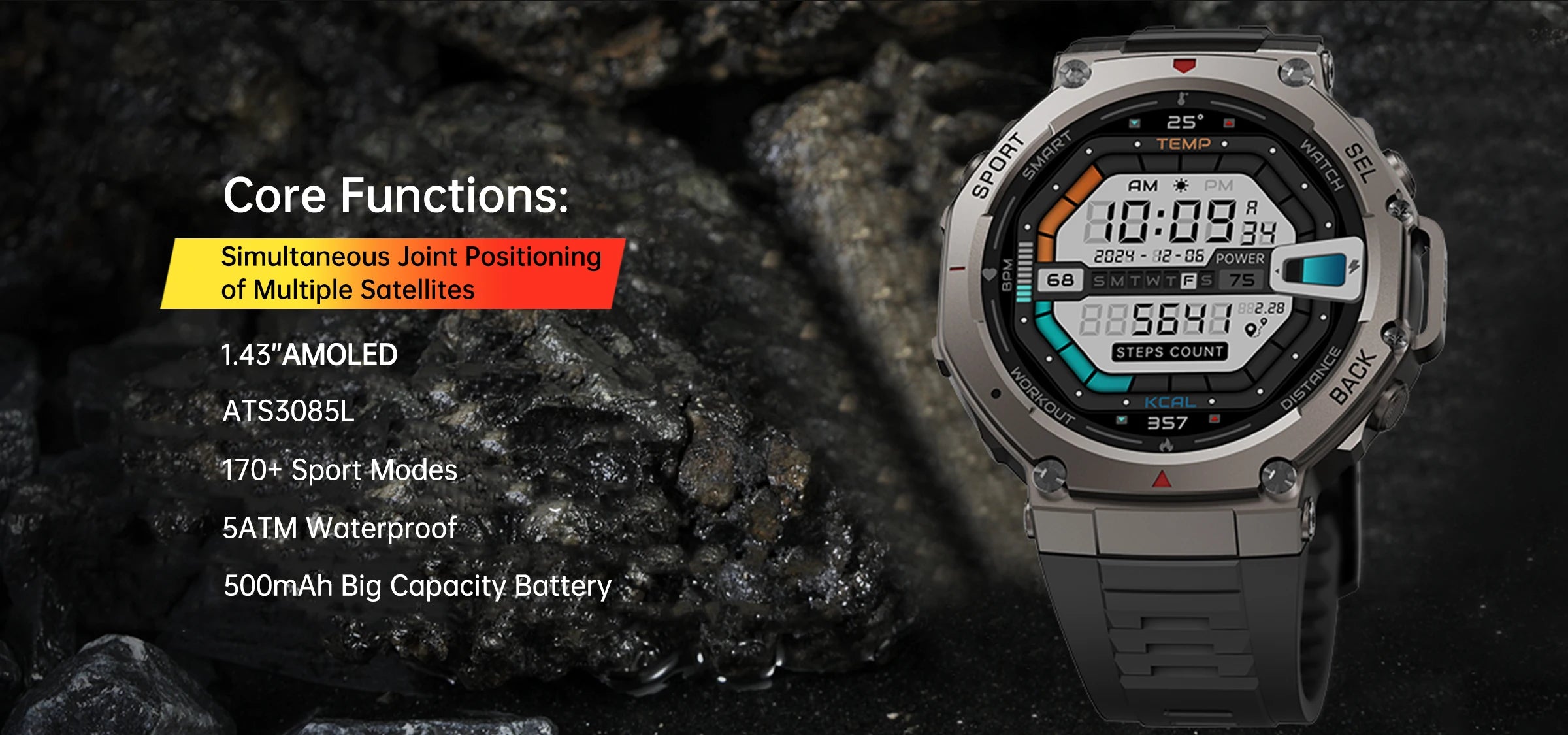 T-rex 3 Ultra GPS montre intelligente intégré double bande GNSS boussole altimètre barométrique 5ATM IP69K étanche AMOLED appel Smartwatch