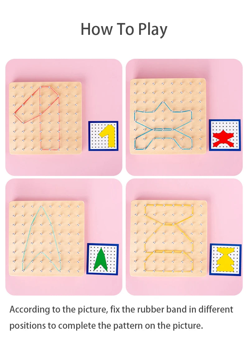 Ensemble de jouets mathématiques en bois pour enfants, bande de caoutchouc de forme géométrique, jeu de planche à air, jouet éducatif créatif Montessori, cadeau de noël fin