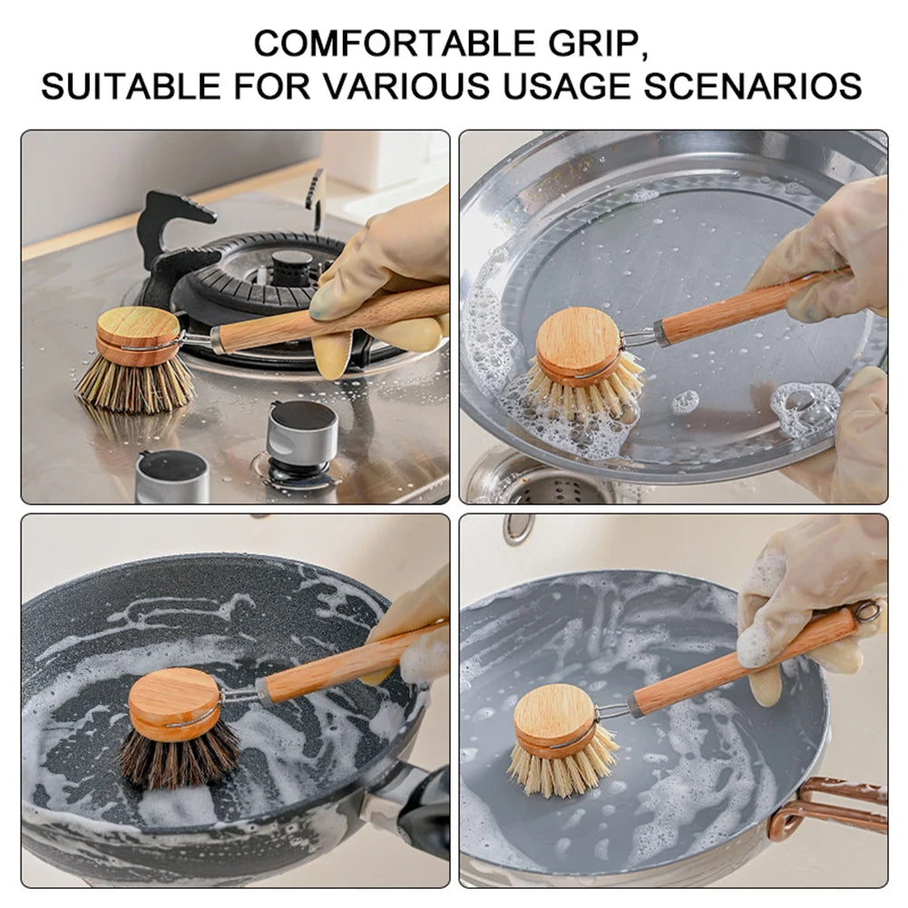 Brosse à vaisselle remplaçable, manche en bois, pour enlever les taches, les Pot, Portable, pour le nettoyage ménager, accessoires de cuisine