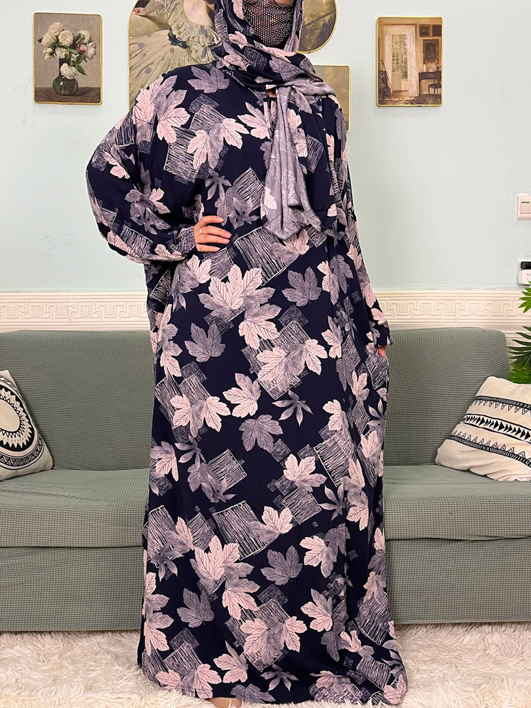 Abayas musulmanes en coton pour femmes, vêtement de prière traditionnel à fleurs pour Ramadan, Caftan africain, Marocain, Robe connectée, foulard