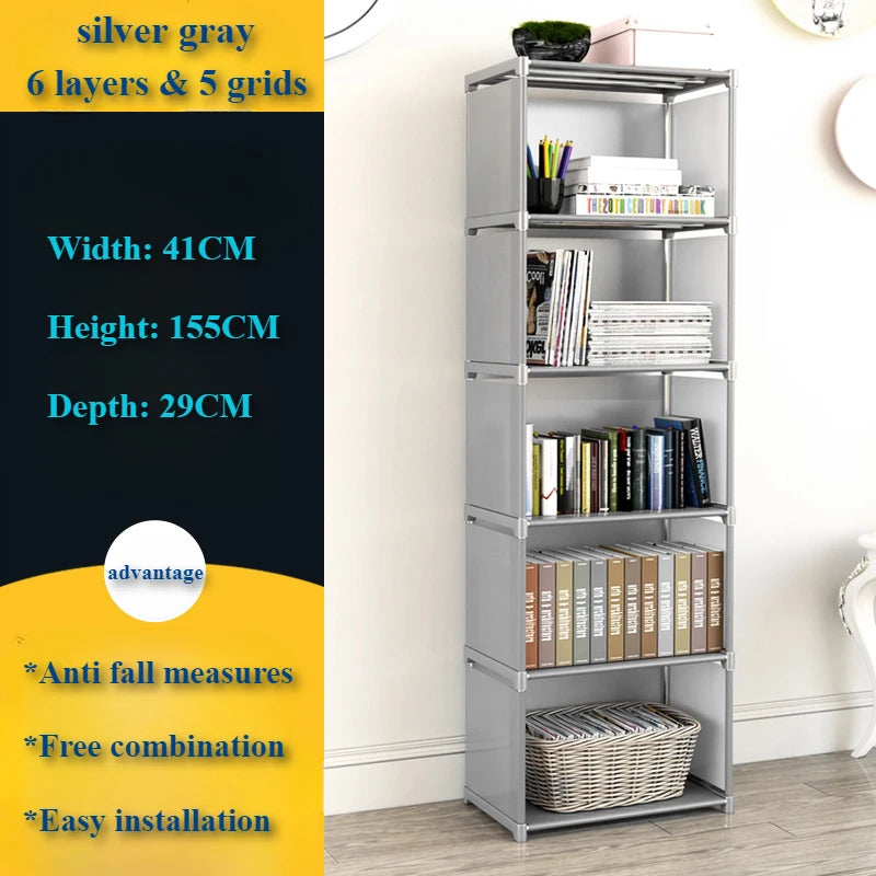 Simple storage shelf, multi-layered clutter storage shelf, bookcase organizer, easy assembly for bedroom or bookcase