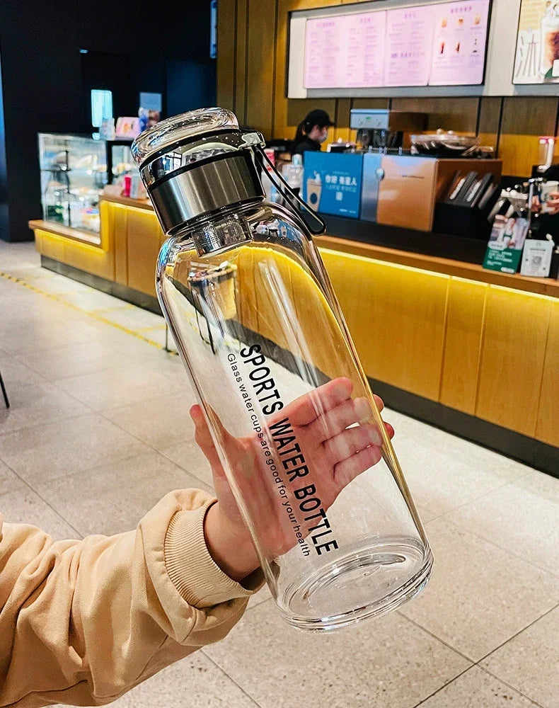 Bouteille d'eau en verre de grande capacité 2L, tasse transparente pour jus de lait, verres portables étanches pour l'extérieur, bouteille d'eau et de thé en verre 2L
