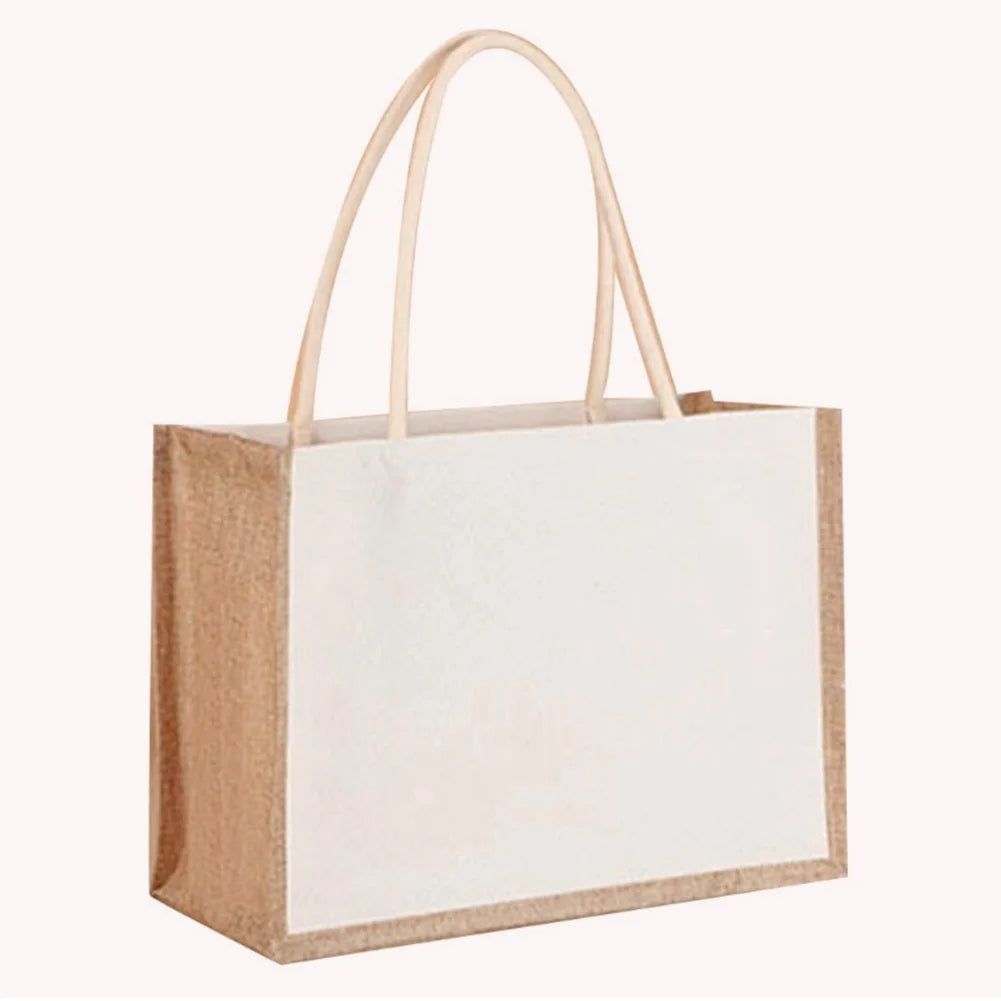 Sac fourre-tout en toile de jute réutilisable vintage, sacs en lin faits à la main, sacs à main portables pour dames, sac d'épicerie, sac cadeau d'anniversaire et de mariage