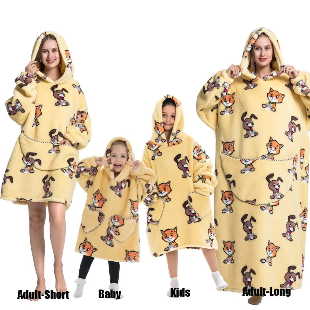 Sweat-shirt à capuche d'hiver pour femmes et hommes, pull polaire géant TV, couverture surdimensionnée avec manches, vêtements citrouille d'halloween pour adultes