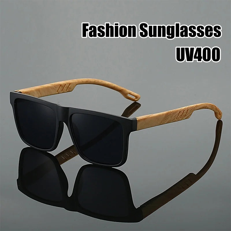 Lunettes de soleil en bois de bambou pour hommes et femmes, Vintage, Protection UV400, unisexe, monture carrée, nuances de conduite