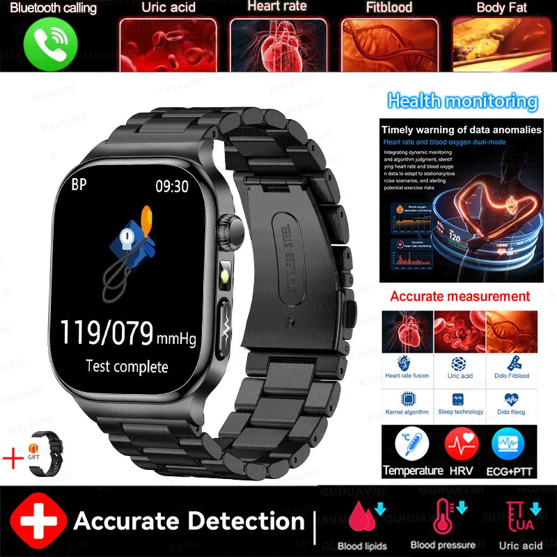 2025 nouvelle montre intelligente 2.04 pouces écran acide urique lipides sanguins composition corporelle cinq détecteurs 650mAh sport HD appel montre intelligente