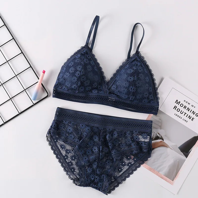 Femmes dentelle soutien-gorge ensembles sous-vêtements sans couture dos nu gilet Sexy rembourré Bralette Lingerie ultra-mince soutien-gorge et bref ensembles femmes intimes