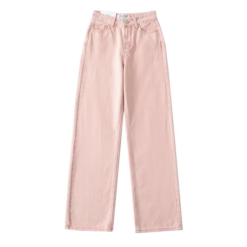 Jean bleu femmes taille haute 2025 ample décontracté petit ami jean Long pour le travail dames Simple jambe droite Denim pantalon pour les femmes
