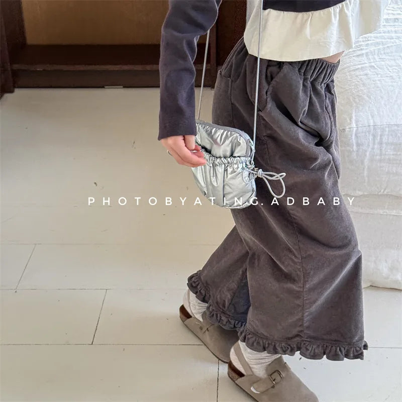 Pantalon sarouel en coton pour filles, vêtements décontractés pour enfants, pantalon en velours côtelé pour tout-petits, longueur rinçage, printemps, nouveau, 2025