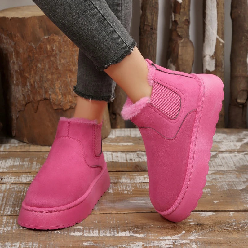 Hiver court en peluche chaud femmes bottes de neige décontracté chaussures à semelles épaisses nouvelle peau de daim Chelsea bottines plates femmes Chelsea bottes