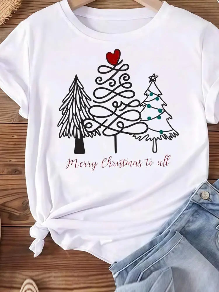 Vêtements de noël vacances imprimé mode nouvel an femmes T-shirts aquarelle arbre mignon haut joyeux T-shirts vêtements graphiques T-shirts
