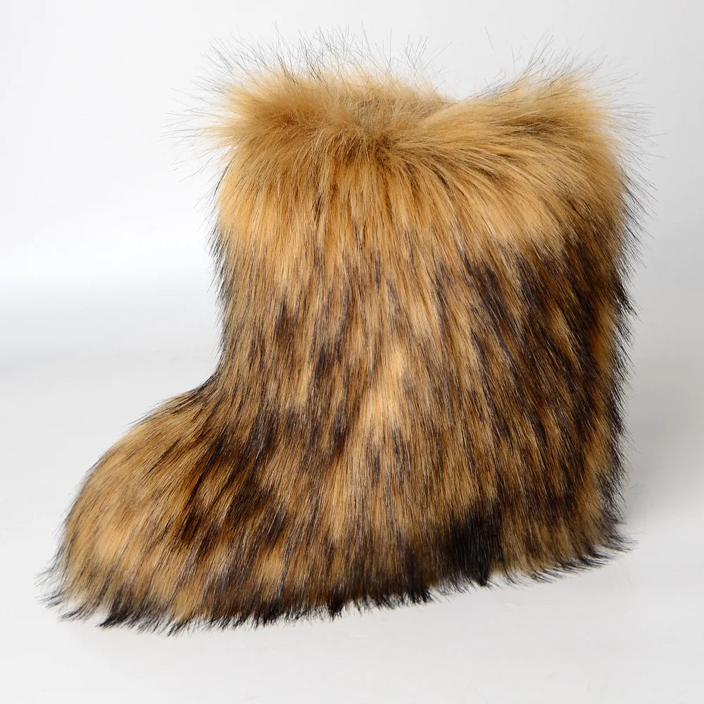 Bottes de neige d'hiver pour femmes en plein air de luxe fourrure fausse fourrure de renard bottes femme en peluche chaud plate-forme chaussures nouvelle mode Bottes grande taille 46