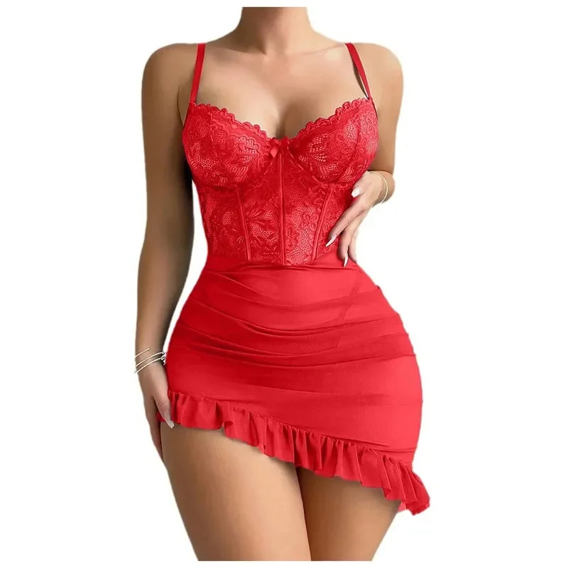 Ensemble érotique de soutien-gorge à armatures Transparent, Lingerie féerique Sexy pour femmes, chemise de nuit en dentelle transparente, pyjama, ensembles de nuit délicats et Sexy