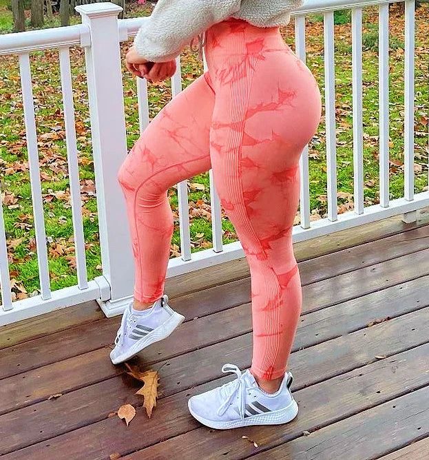 Femmes Tiedye Gym Leggings Sans Couture Mujer Push Up Pantalon Sans Couture Scrunch Sport Fitness Taille Haute Entraînement Yoga Leggins Livraison Directe