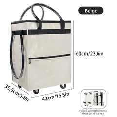 Sac de courses réutilisable à roulettes, sac fourre-tout roulant de voyage de grande capacité, fermeture à glissière, poignée pliable, pas facile à casser