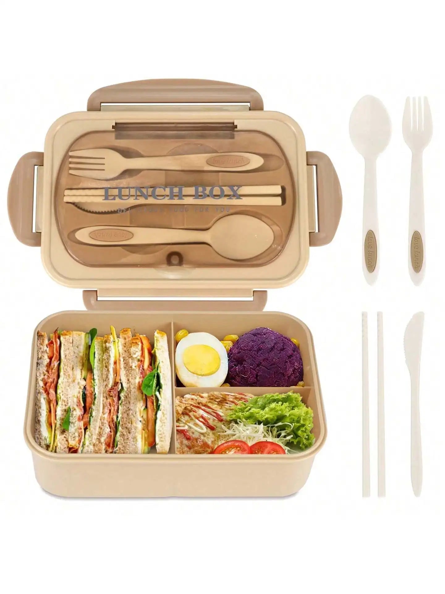 Boîte à Bento pour adultes, boîte à déjeuner avec 4 compartiments, ustensiles, pot à Sauce, doublures à muffins, passe au micro-ondes et au lave-vaisselle, retour à l'école, 1 pièce