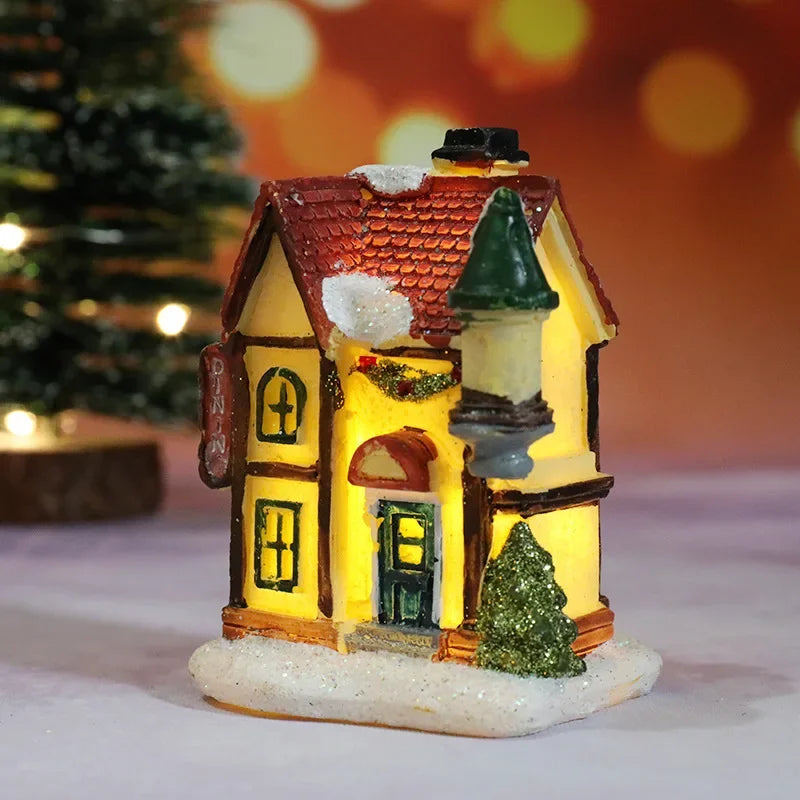 Christmas decoration house LED light durable Christmas ornaments small resin mini house miniature village building for home children gift