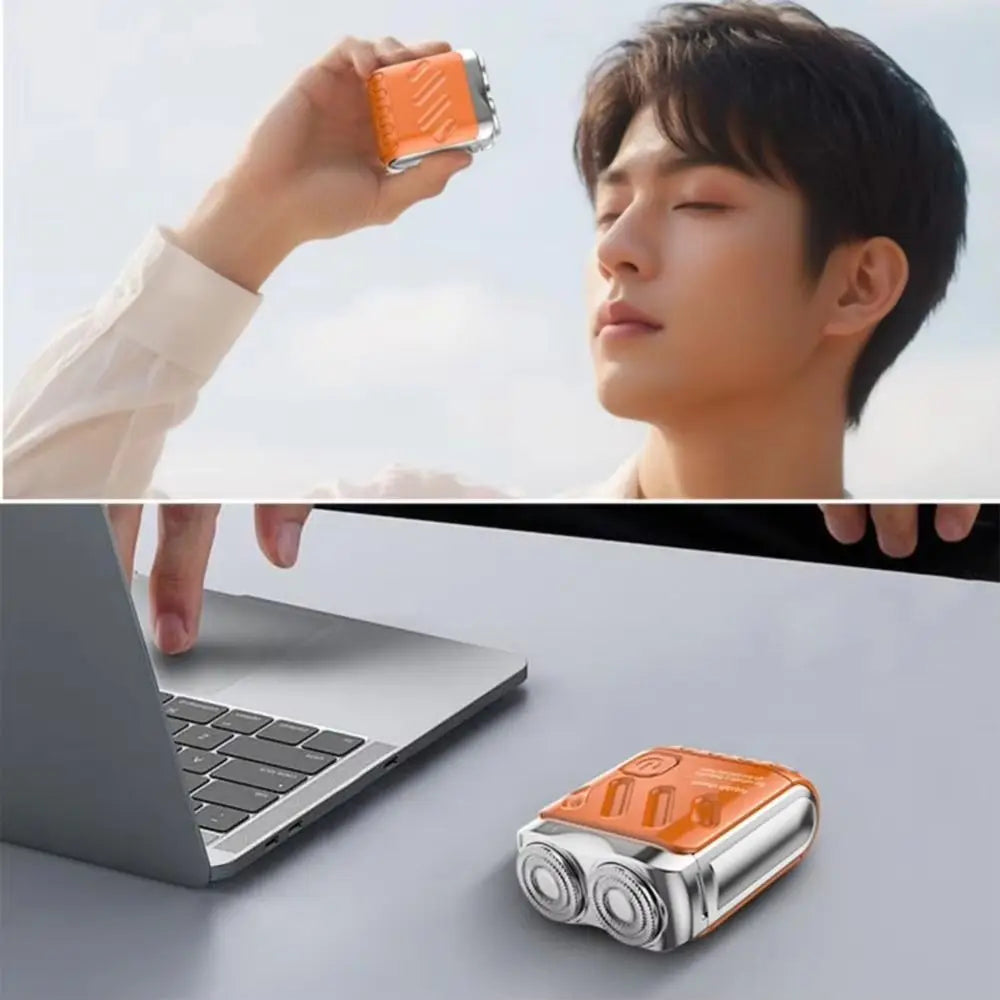 Mini Compact Electric Shaver for Men, Magnetic, Double Head, Portable, Rotary, Waterproof, 9000 Revolutions, Beard Trimmer for Dad