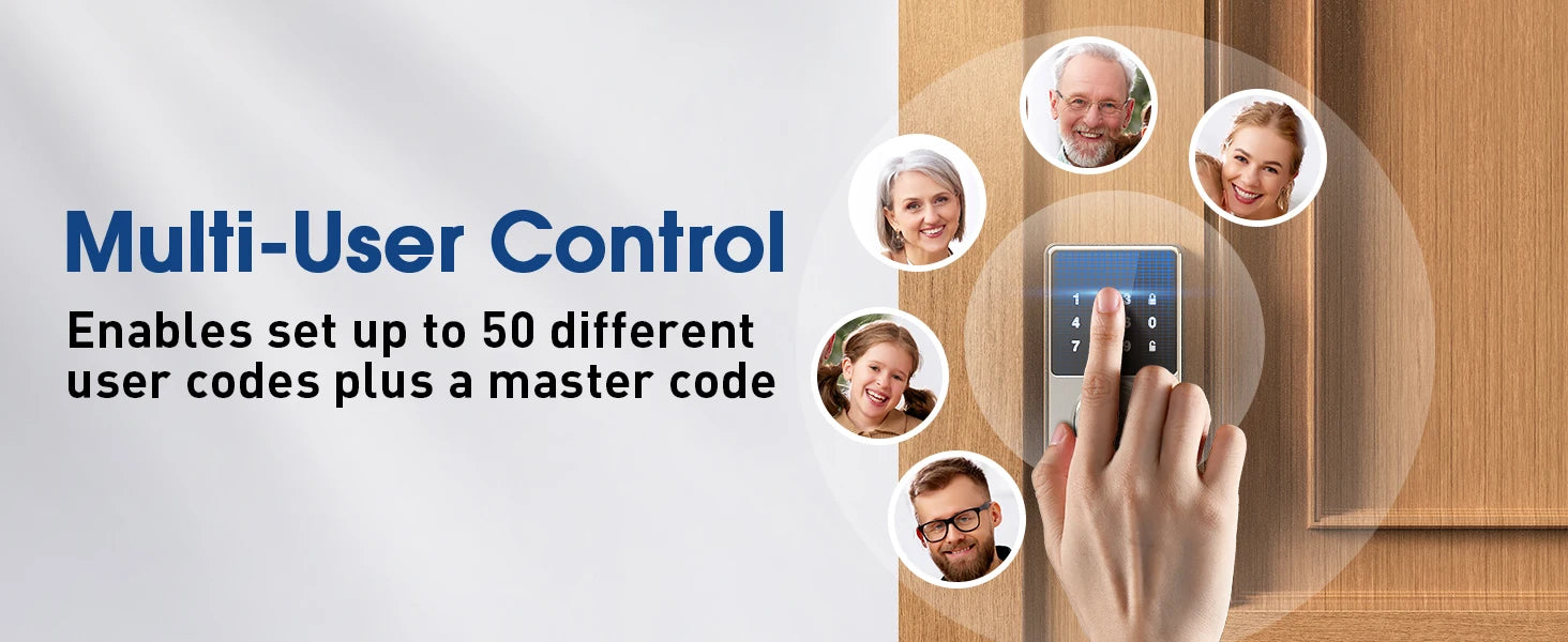 Serrure intelligente avec mot de passe, serrure de porte d'entrée sans clé avec claviers à écran tactile, facile à installer, déverrouillage par application, 50 codes utilisateur