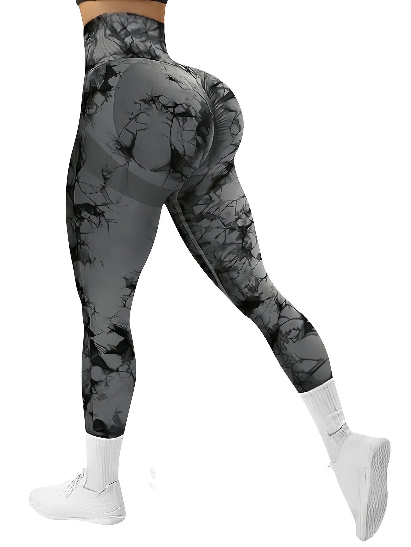 Women's seamless gym leggings, yoga pants, tie-dye, exercise tights, tummy control, high waist, workout pants