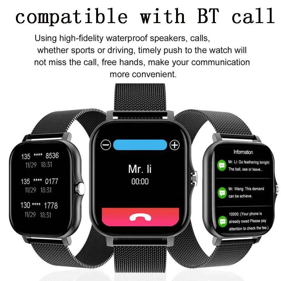 Montre intelligente, appel/cadran sans fil, rappels d'application multiples, adaptée aux hommes et aux femmes, montre de sport, Compatible avec IPhone/Andrio