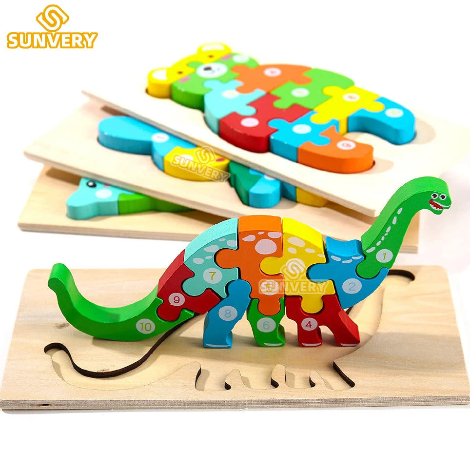 Puzzles en bois Montessori pour enfants, jouets Montessori pour tout-petits de 2 3 4 5 ans, Puzzle 3D, jouet éducatif dinosaure