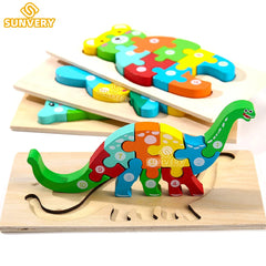 Puzzles en bois Montessori pour enfants, jouets Montessori pour tout-petits de 2 3 4 5 ans, Puzzle 3D, jouet éducatif dinosaure