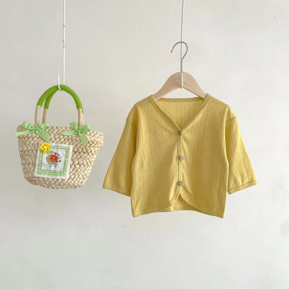 Veste d'été légère à manches longues pour enfants, vêtements pour tout-petits, cardigan solide pour documents, vêtements décontractés coréens pour bébés garçons et filles