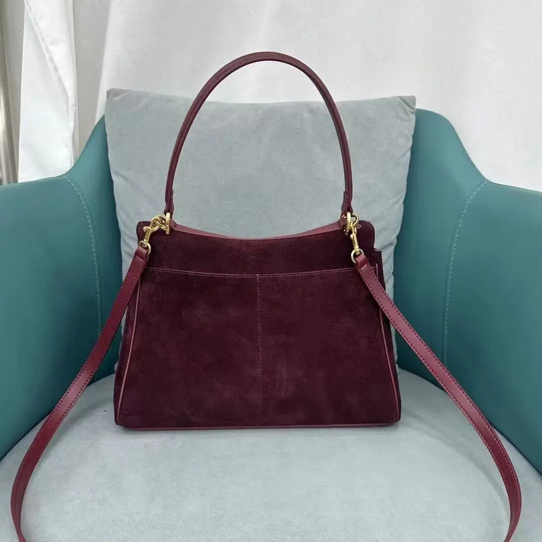 Sacs à main en cuir véritable pour femmes, fourre-tout en cuir véritable glacé, sac à bandoulière en daim marron pour dames, design moderne personnalisé