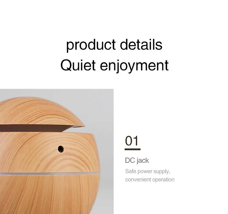 Humidificateur d'air ultrasonique USB, diffuseur d'arôme, Grain de bois, veilleuse LED, diffuseur d'huile essentielle électrique, aromathérapie pour la maison, 130ML