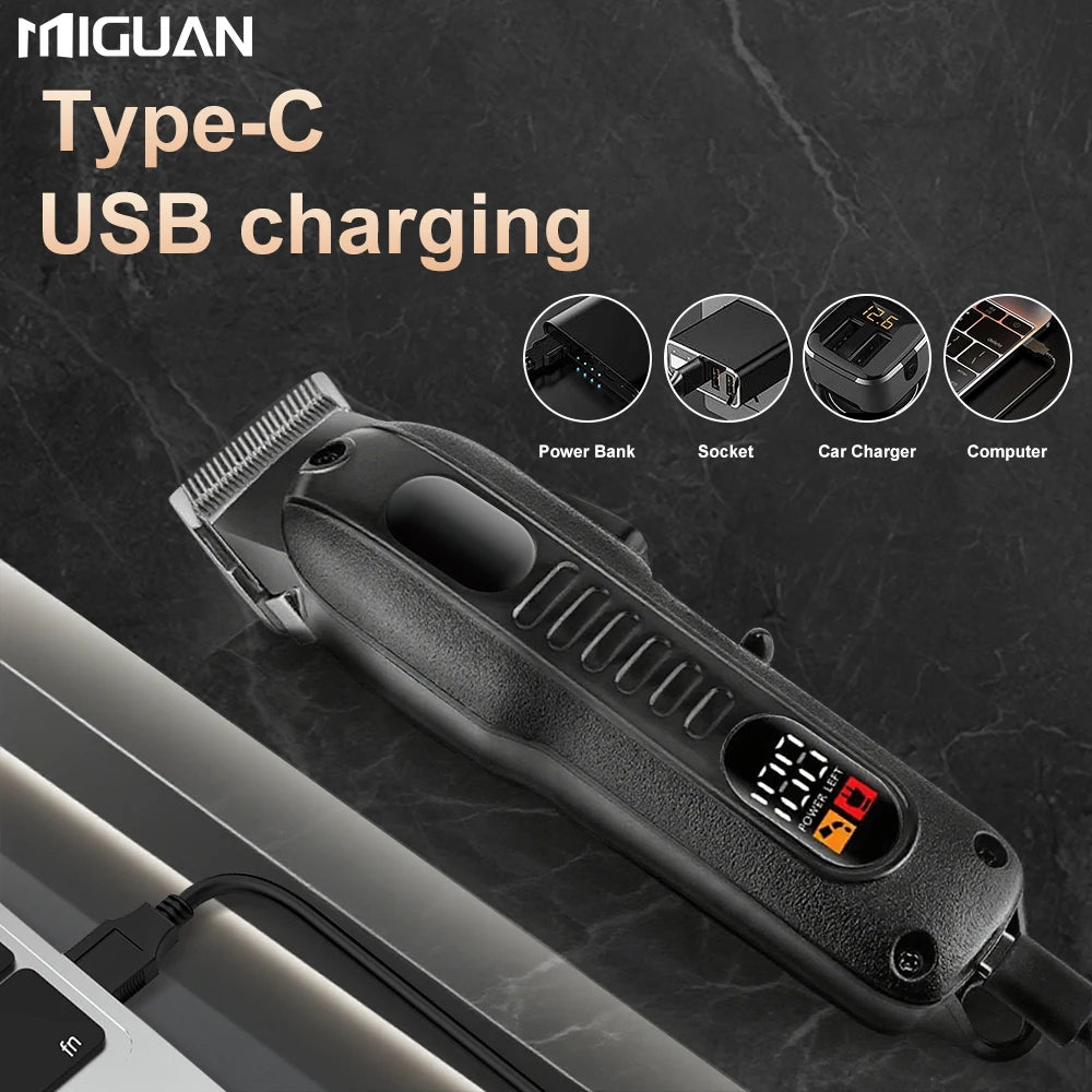 Tondeuse à cheveux professionnelle pour hommes avec écran LED, batterie au lithium rechargeable, chargement USB, tondeuse sans fil avec