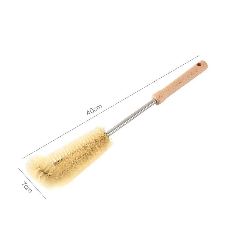 Nettoyeur de brosse de bouteille avec Long manche en bois, brosse de nettoyage de bouteille d'eau, poils naturels, brosse de bouteille de gommage de cuisine pour pichet de tasse