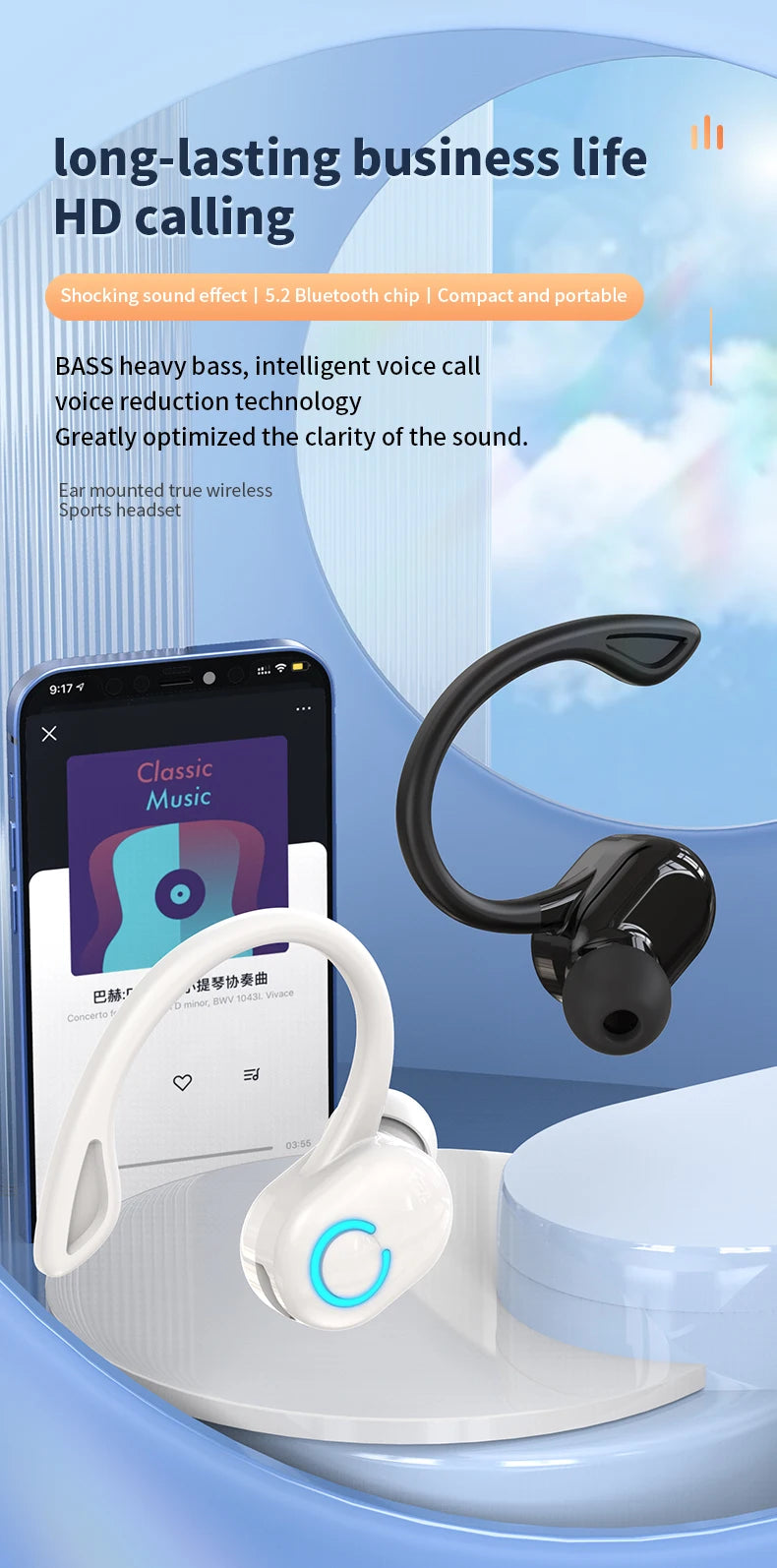 Écouteurs sans fil Bluetooth 5.0, oreillettes intra-auriculaires simples, étanches, TWS, mains libres, pour sport