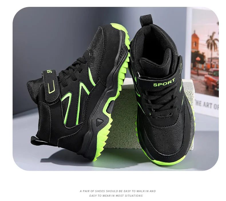 Chaussures de sport antidérapantes en cuir pour enfants, baskets de course respirantes, noires, à la mode, de randonnée, taille 29-40, nouvelle collection