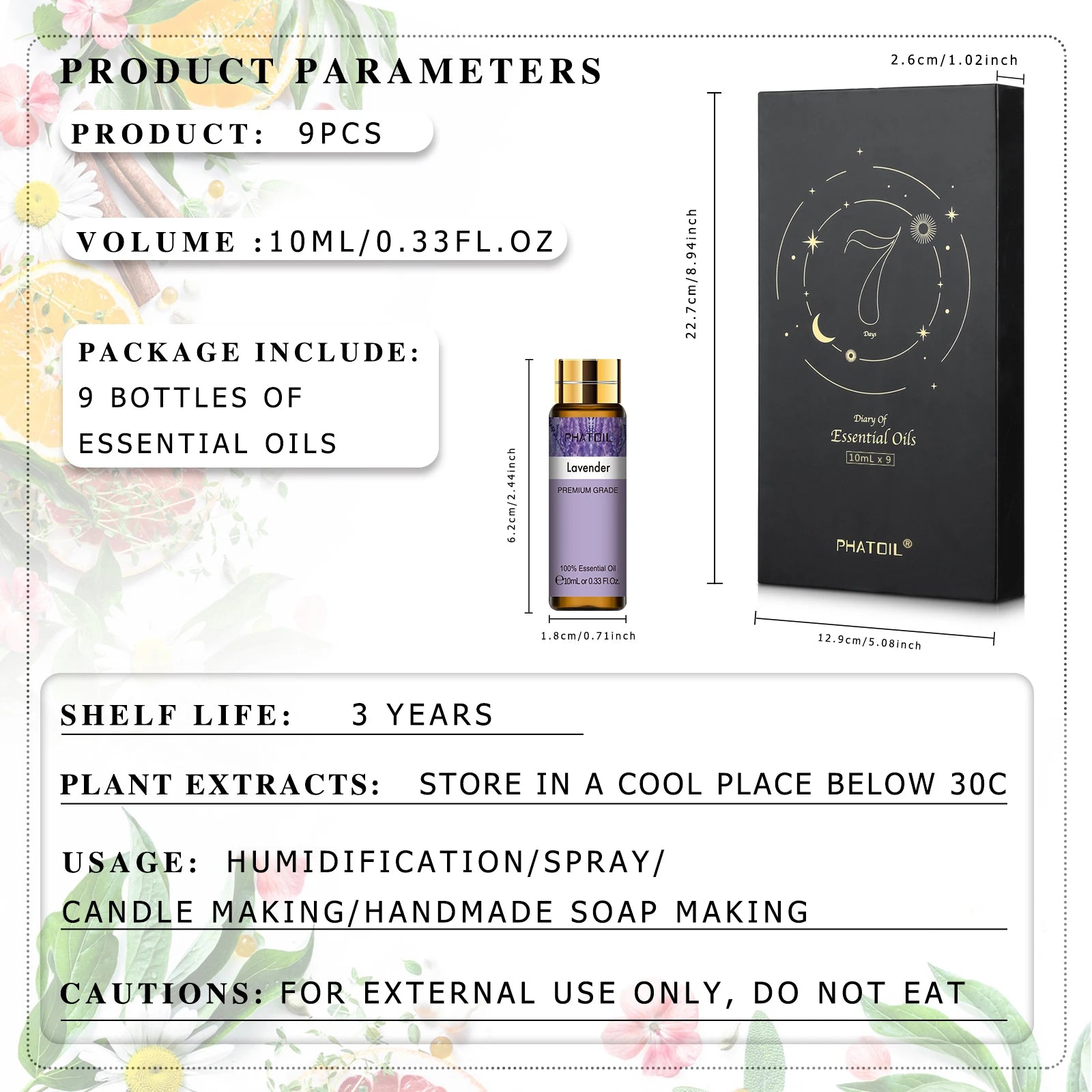 Pure natural gift set for humidifier and diffuser, essential oil set, Regina aromatic oil for skincare, DIY crafting, below, 10ml, 9 pieces