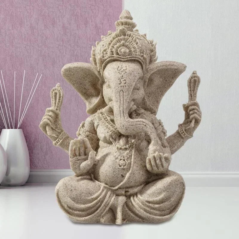 Handmade sandstone Ganesha Buddha elephant statue, sculpture for home and living room decoration
