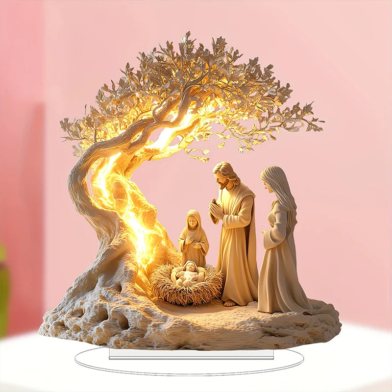 2D Easter Nativity Scene Figurine, 1 Piece, Tabletop Decoration, Nativity Figurine Set, Home Decoration, Church Gift