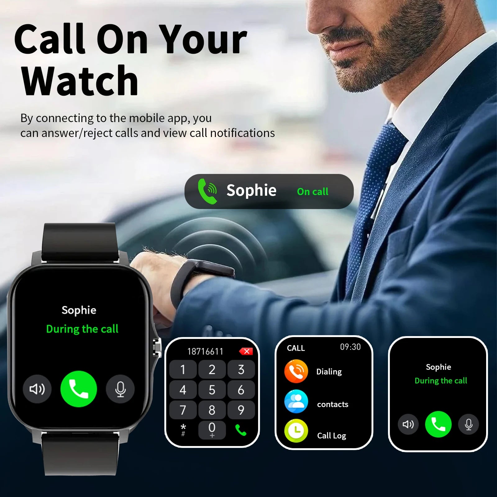 Montre intelligente, appel/cadran sans fil, rappels d'application multiples, adaptée aux hommes et aux femmes, montre de sport, Compatible avec IPhone/Andrio
