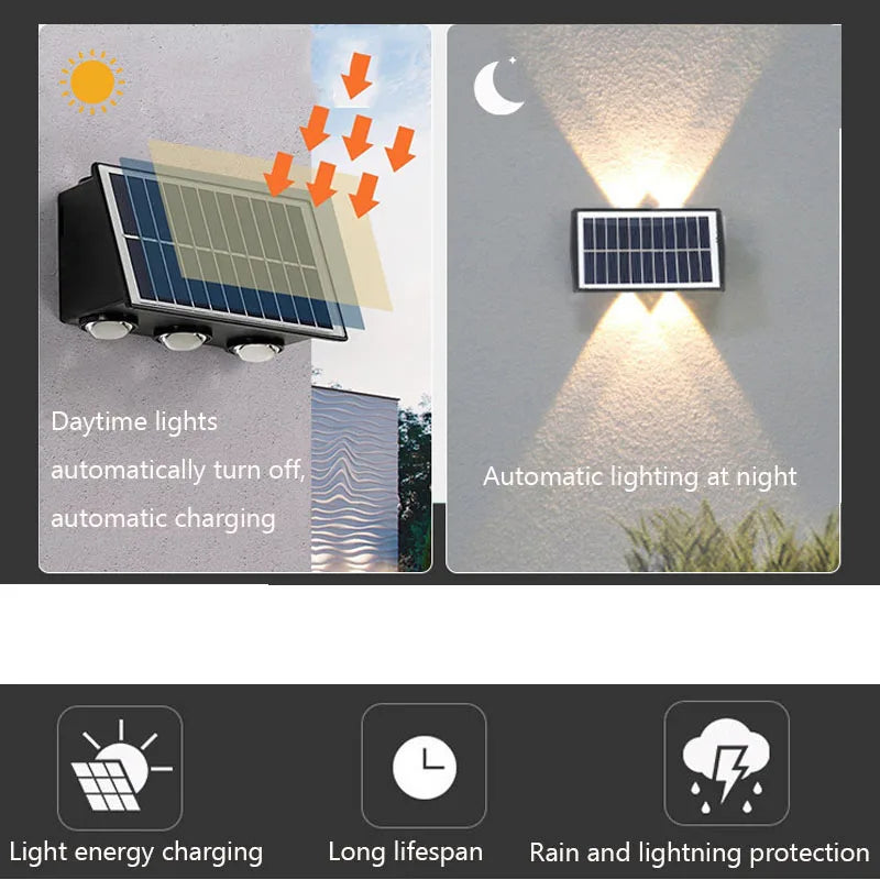 Projecteur extérieur 4/6/8LED lampe murale solaire éclairage supérieur et inférieur lampadaire étanche à énergie solaire pour balcon cour