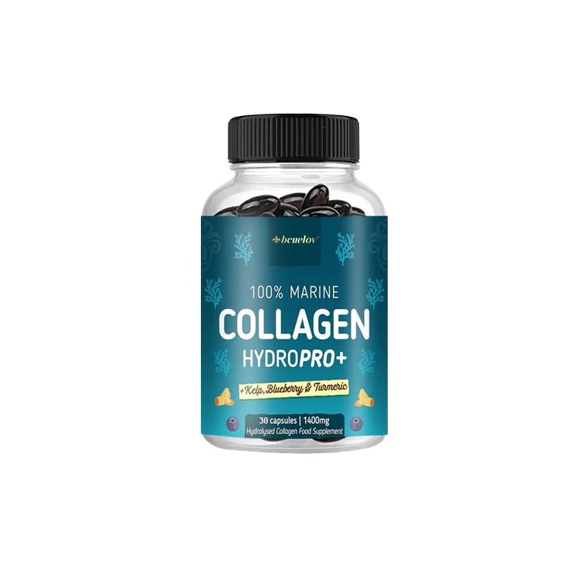 Puissant collagène marin - avec varech, myrtille et curcuma - 1400 mg Supplément de collagène hydrolysé pour cheveux, peau et ongles sains