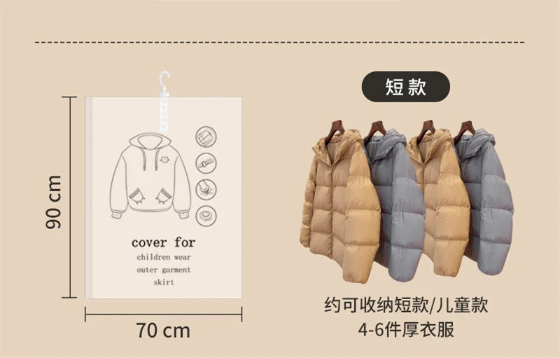 Sac de rangement sous vide suspendu, sacs de rangement scellés pour vêtements pour costumes, manteaux ou vestes habillées, organisateur de placard